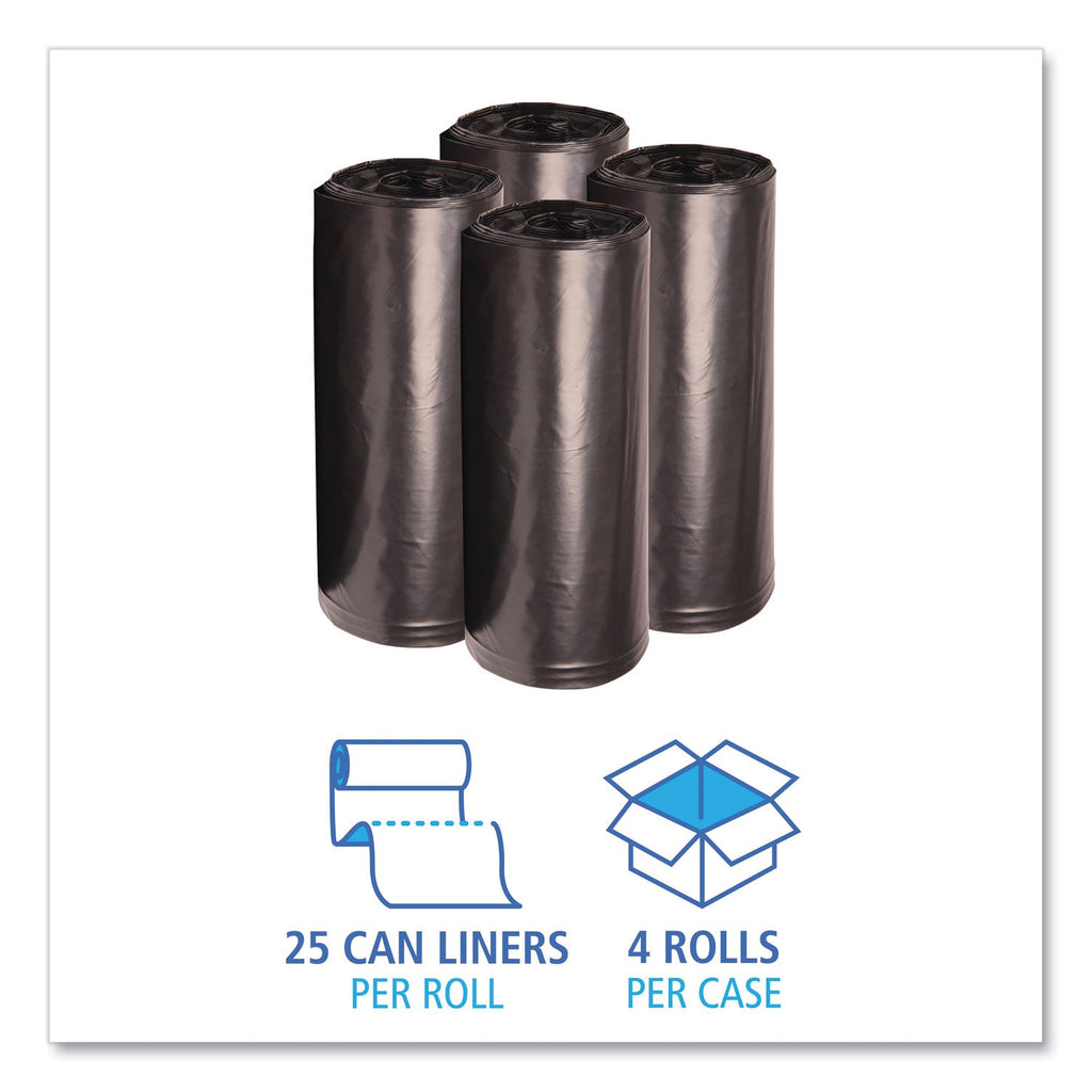 Boardwalk Low Density Repro Can Liners, 60 gal, 1.6 mil, 38" x 58", Black, 10 Bags/Roll, 10 Rolls/Carton