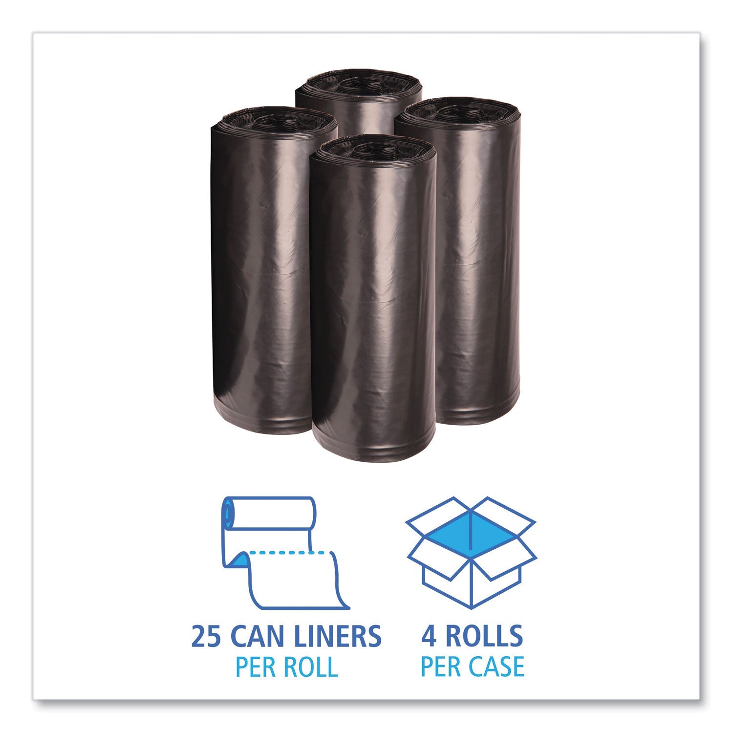 Boardwalk Low Density Repro Can Liners, 60 gal, 1.6 mil, 38" x 58", Black, 10 Bags/Roll, 10 Rolls/Carton