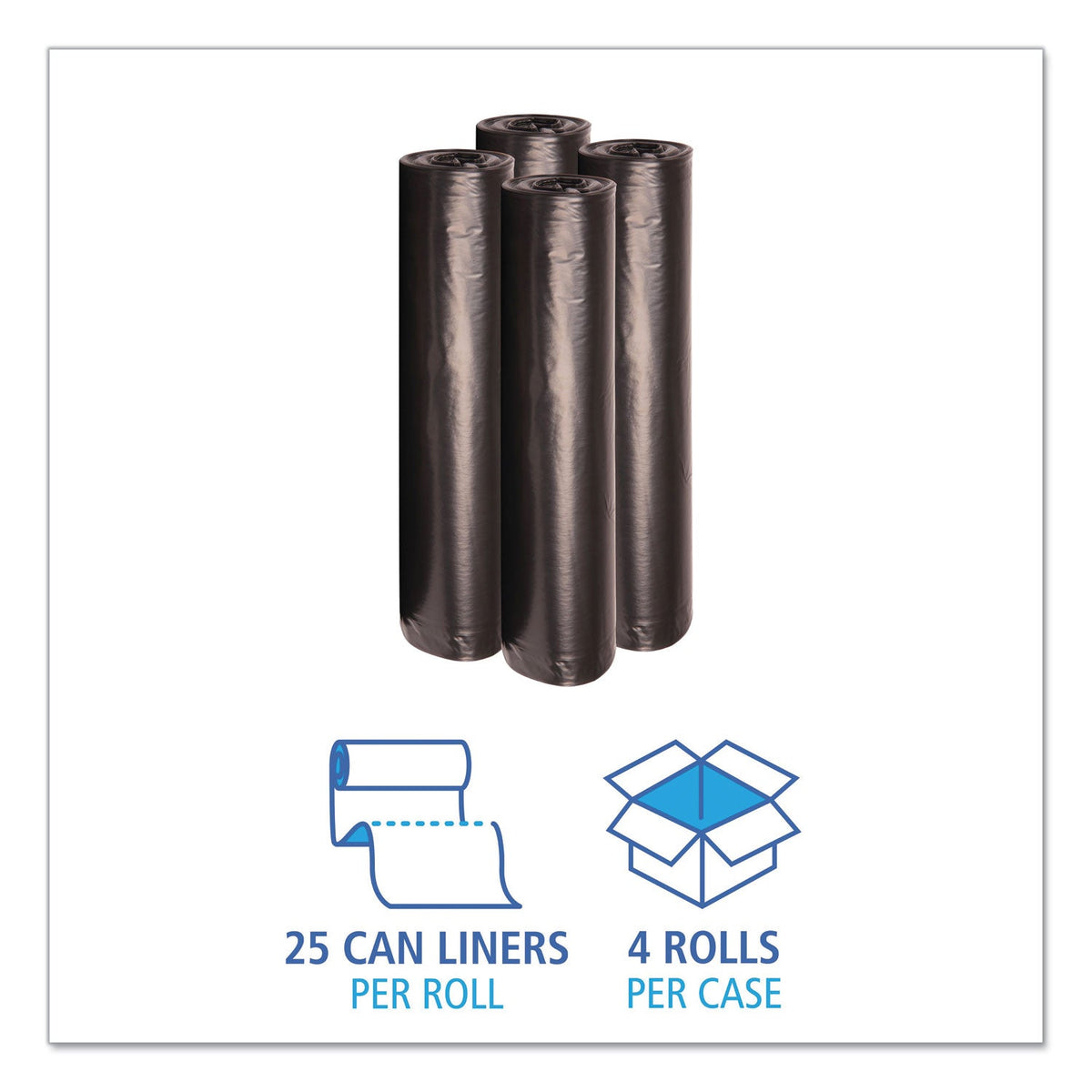 Boardwalk Low Density Repro Can Liners, 45 gal, 1.2 mil, 40" x 46", Black, 10 Bags/Roll, 10 Rolls/Carton