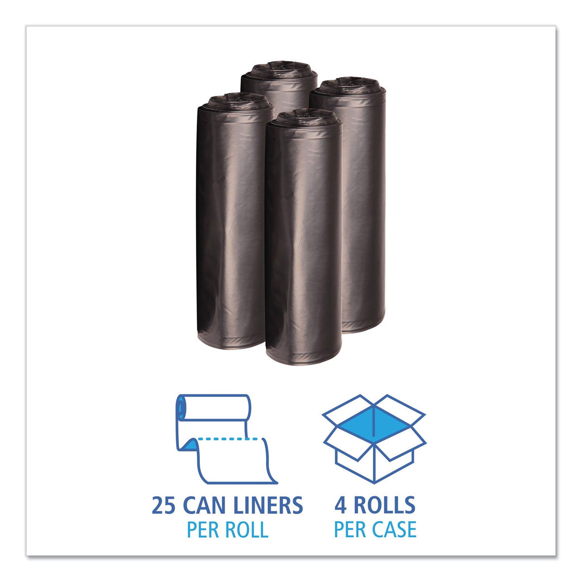 Boardwalk Low Density Repro Can Liners, 33 gal, 1.6 mil, 33" x 39", Black, 10 Bags/Roll, 10 Rolls/Carton