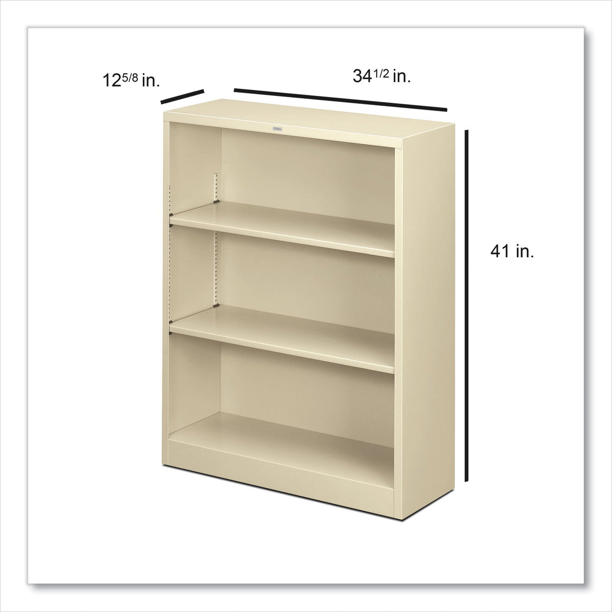 HON Metal Bookcase, Three-Shelf, 34.5w x 12.63d x 41h, Putty
