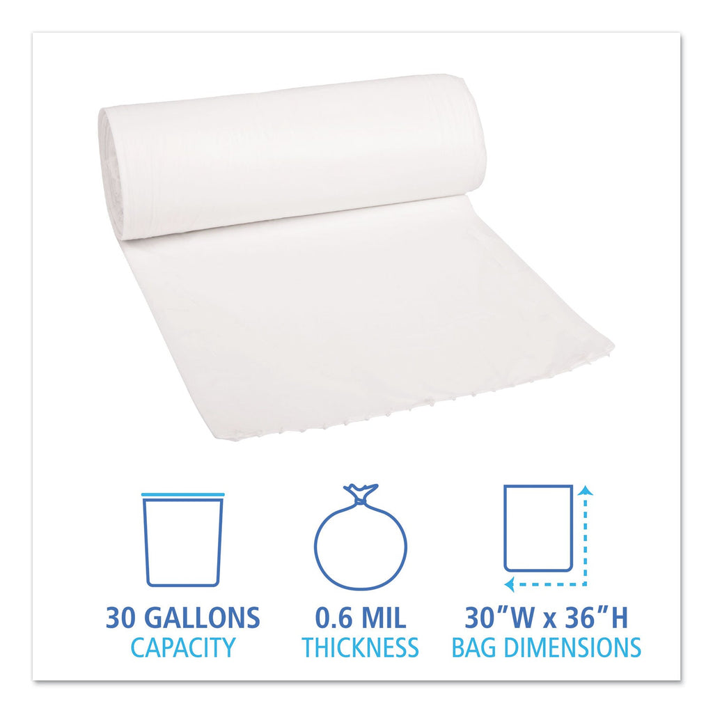 Boardwalk Low-Density Waste Can Liners, 30 gal, 0.6 mil, 30" x 36", White, 200/Carton