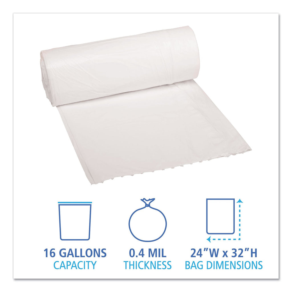 Boardwalk Low-Density Waste Can Liners, 16 gal, 0.4 mil, 24" x 32", White, 500/Carton