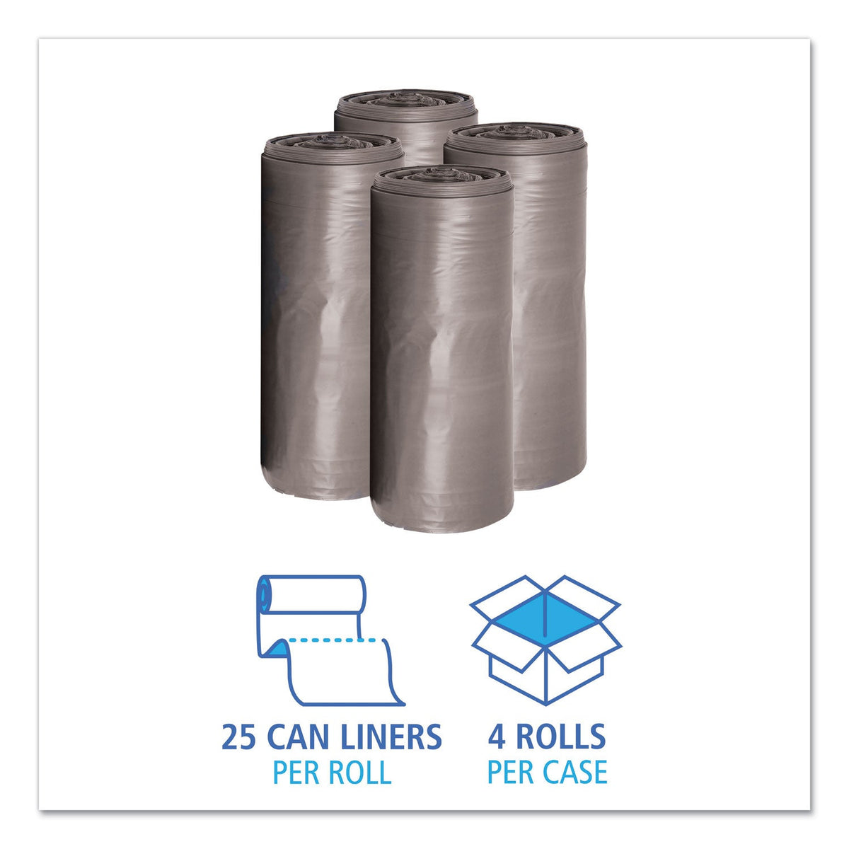 Boardwalk Low-Density Waste Can Liners, 33 gal, 1.1 mil, 33" x 39", Gray, 100/Carton