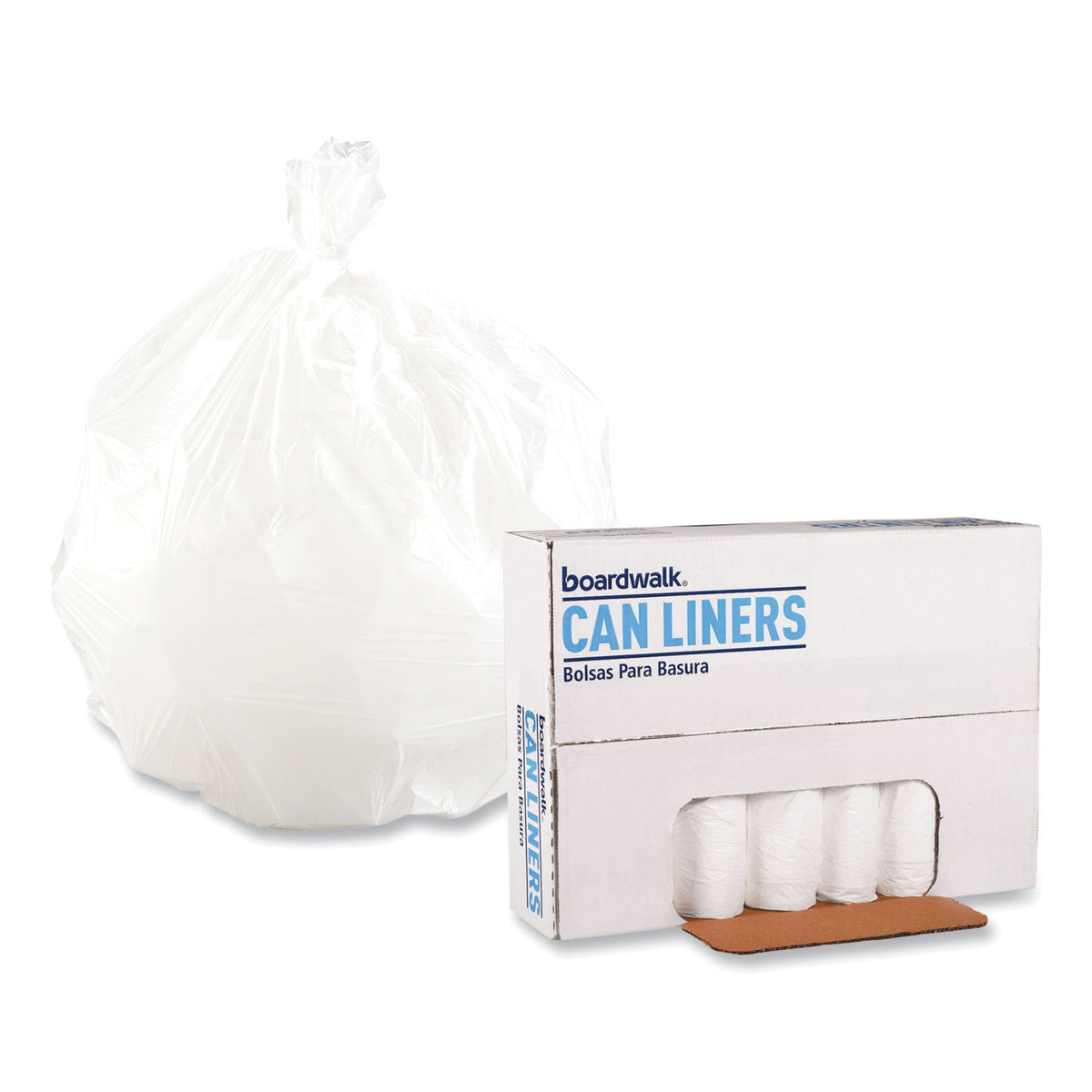 Boardwalk Low-Density Waste Can Liners, 16 gal, 0.4 mil, 24" x 32", White, 500/Carton