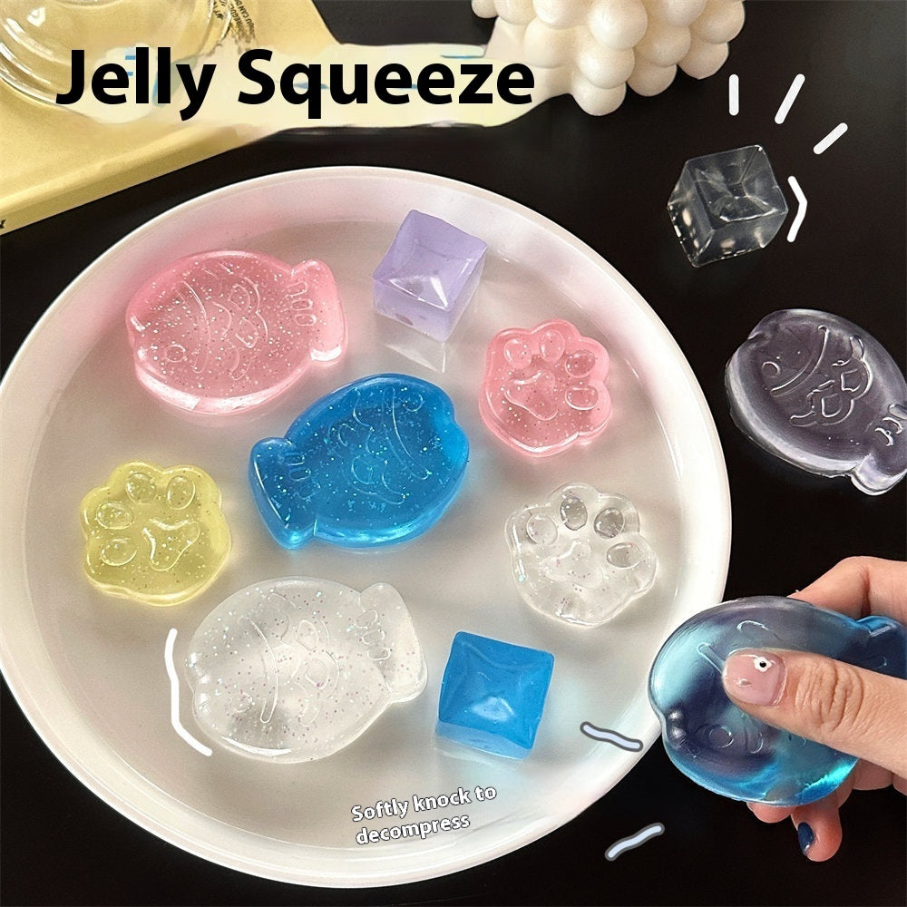 Transparent Glitter Squeeze Toy – Cat’s Paw, Ice Cube & Bream Styles