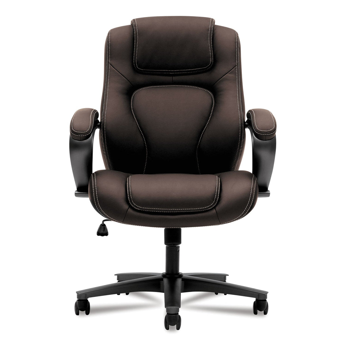 HON HVL402 Series Executive High-Back Chair, Supports Up to 250 lb, 17" to 21" Seat Height, Brown Seat/Back, Black Base