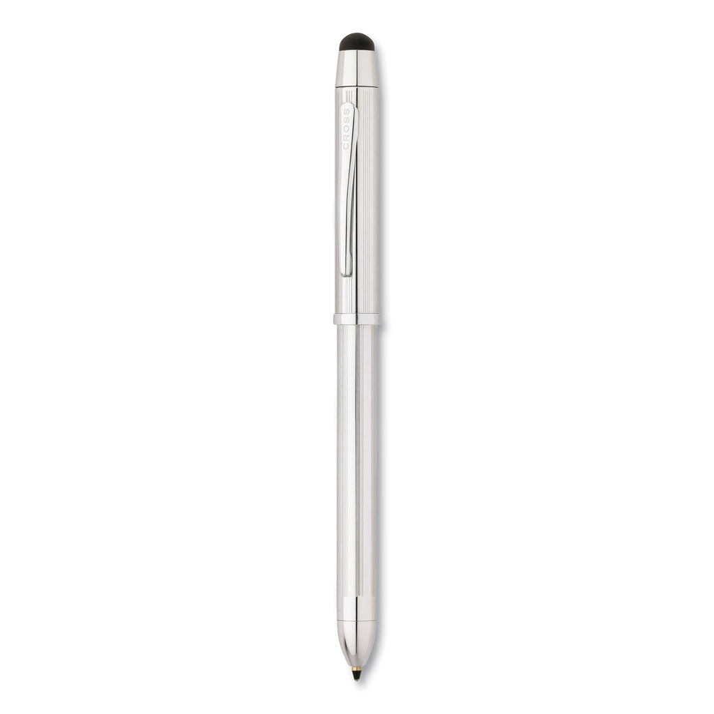 Cross Tech3+ Multi-Color Ballpoint Pen/Stylus, Retractable, Medium 1 mm, Black/Red Ink, Lustrous Chrome Barrel