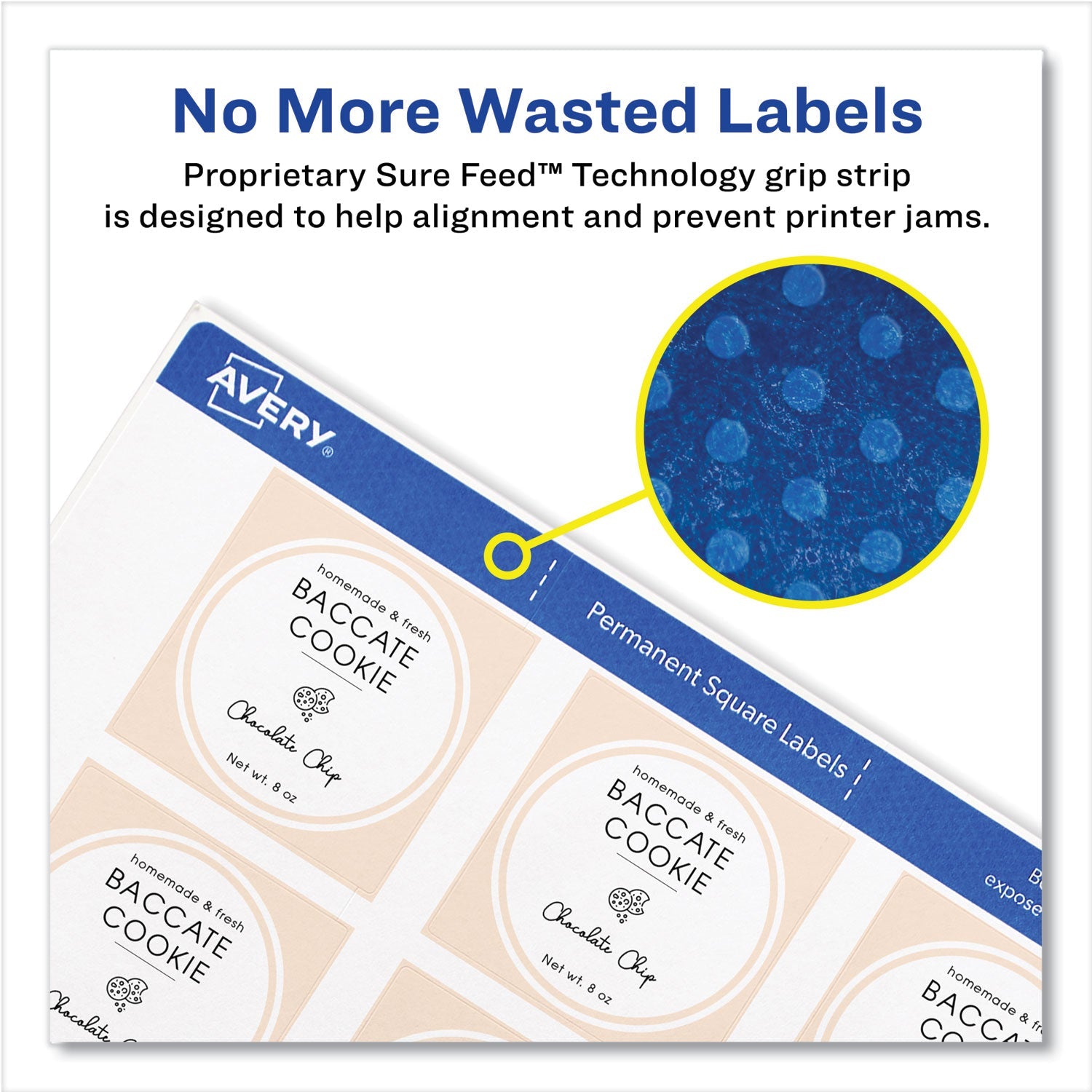Avery Square Labels with Sure Feed and TrueBlock, 2 x 2, White, 300/Pack