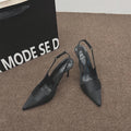 Women Elegant Lustrous Satin Slingback Stiletto Pumps, Pointed Toe Single Wide Thin Rear Strap Metal Buckle High Heel Prom Evening Banquet Dress Sandals