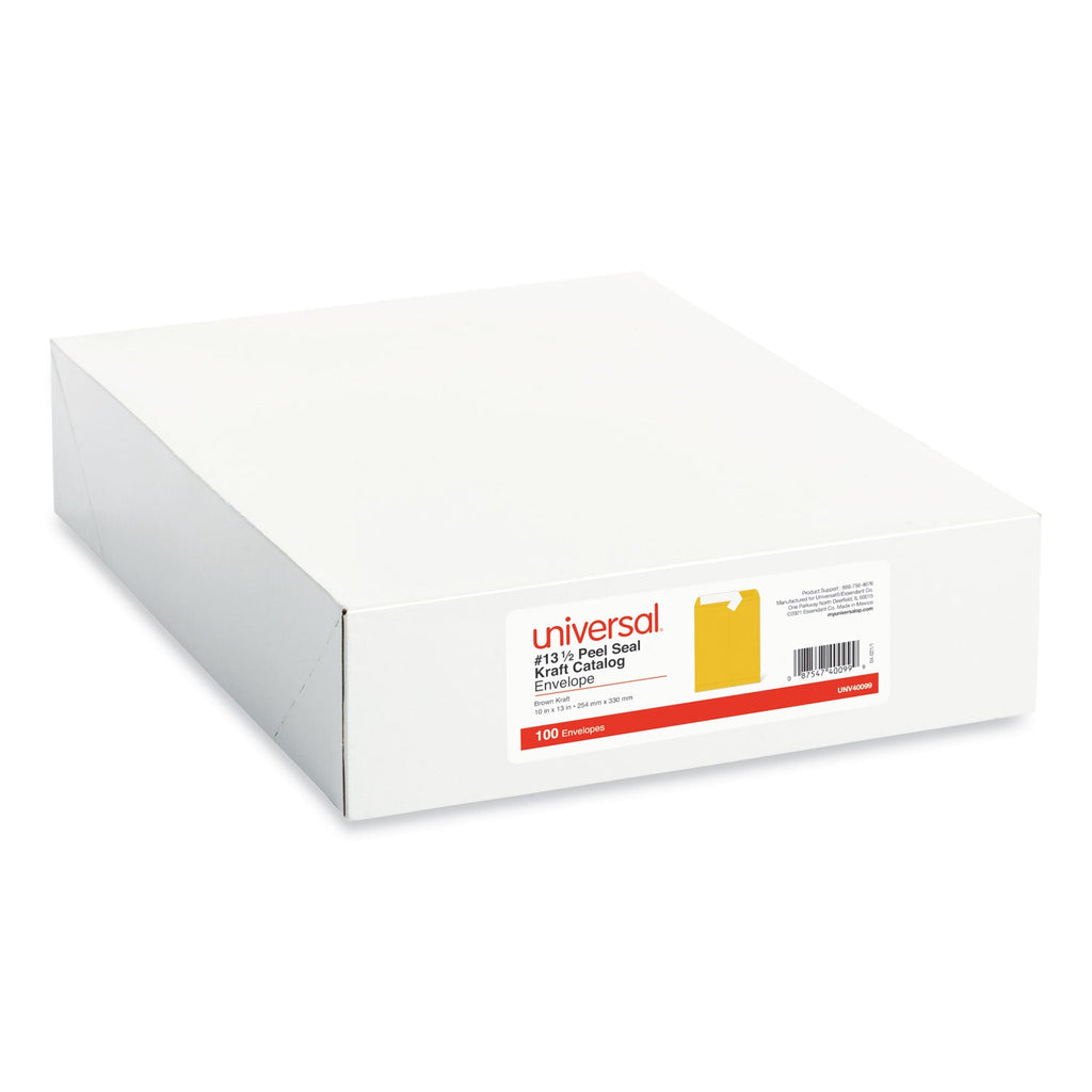 Universal Peel Seal Strip Catalog Envelope, #13 1/2, Square Flap, Self-Adhesive Closure, 10 x 13, Natural Kraft, 100/Box