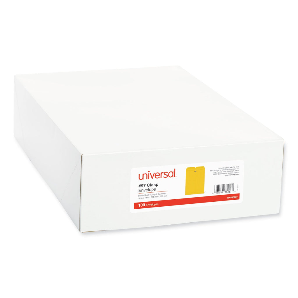 Universal Kraft Clasp Envelope, 28 lb Bond Weight Kraft, #97, Square Flap, Clasp/Gummed Closure, 10 x 13, Brown Kraft, 100/Box