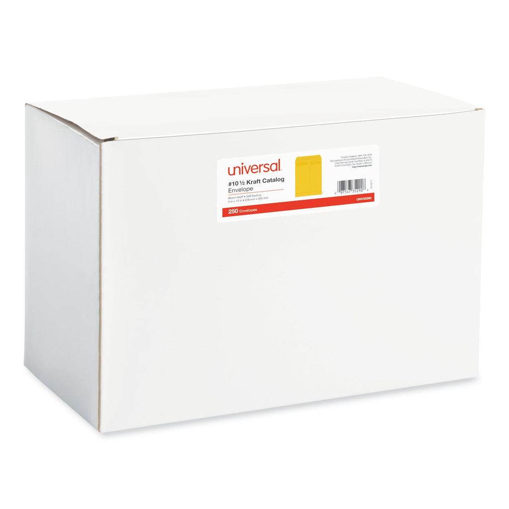 Universal Self-Stick Open End Catalog Envelope, #10 1/2, Square Flap, Self-Adhesive Closure, 9 x 12, Brown Kraft, 250/Box
