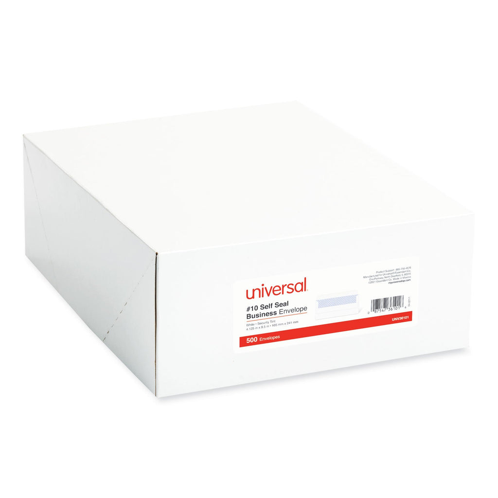 Universal Self-Seal Security Tint Business Envelope, #10, Square Flap, Self-Adhesive Closure, 4.13 x 9.5, White, 500/Box