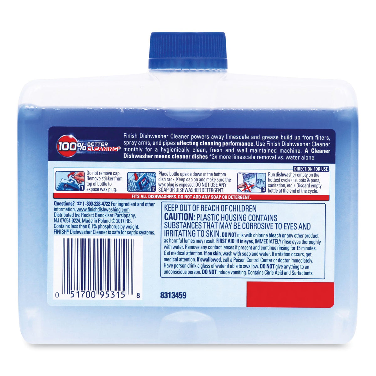 FINISH Dishwasher Cleaner, Fresh, 8.45 oz Bottle, 6/Carton