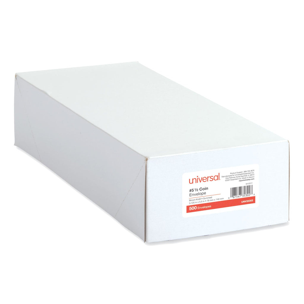 Universal Kraft Coin Envelope, #5 1/2, Round Flap, Gummed Closure, 3.13 x 5.5, Light Brown Kraft, 500/Box