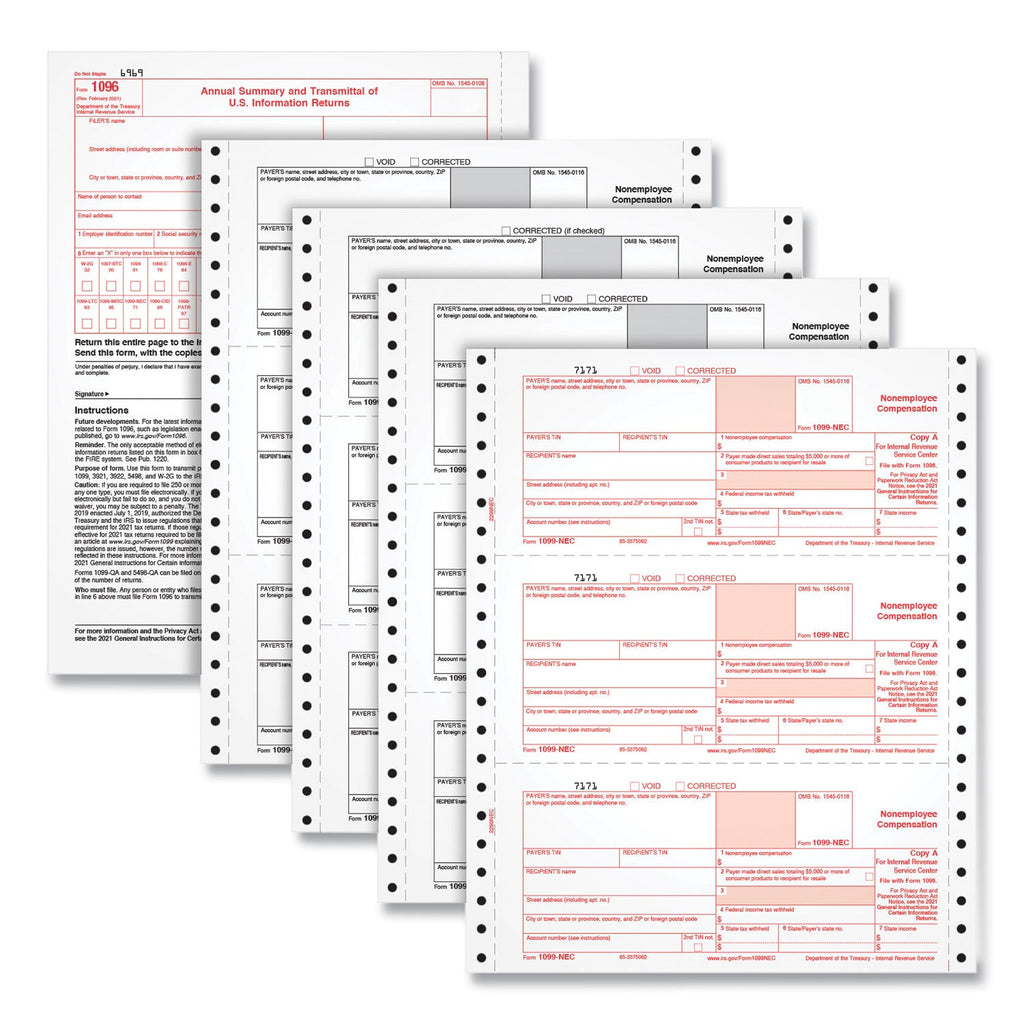 TOPS Four-Part 1099-NEC Continuous Tax Forms, 8.5 x 11, 2/Page, 24/Pack