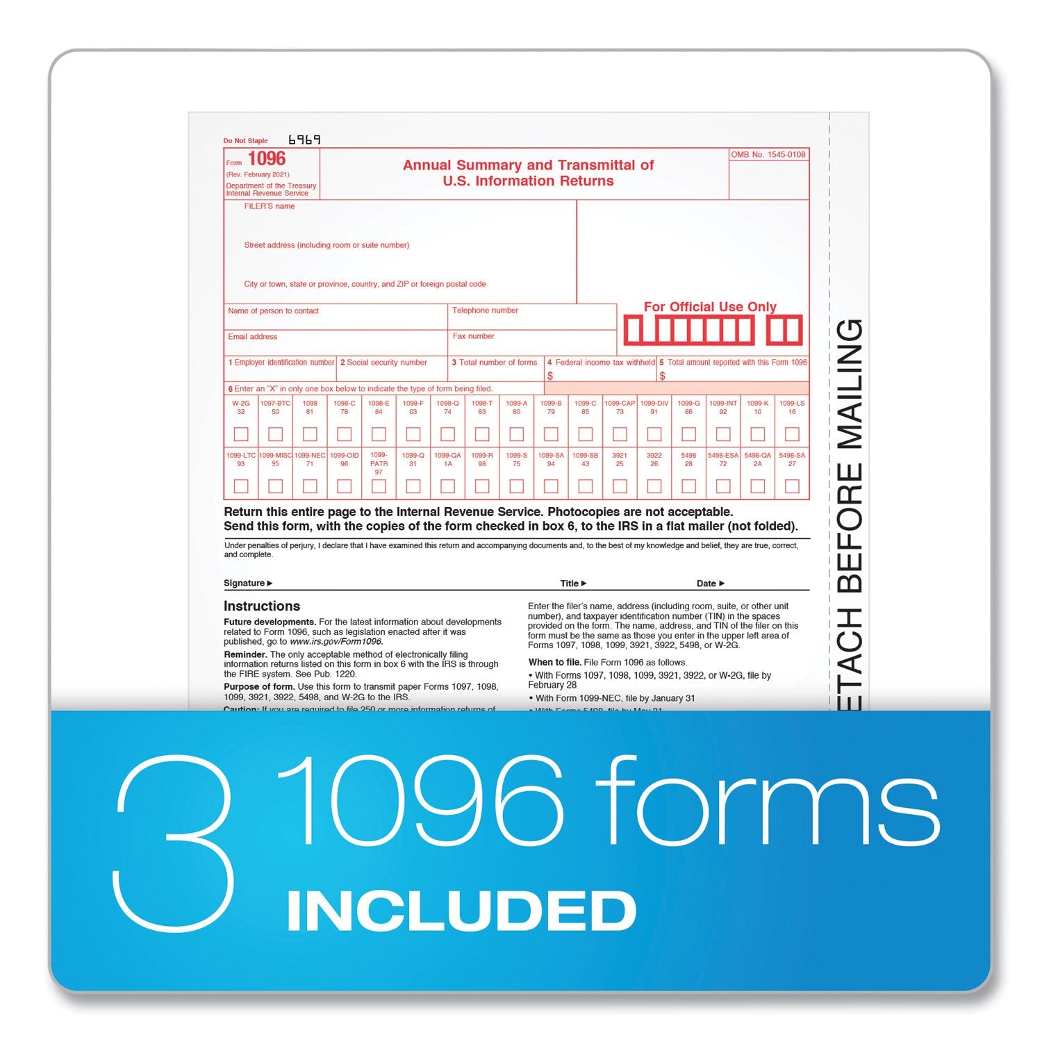 TOPS Five-Part 1099-NEC Tax Forms, 8.5 x 11, 3/Page, 50/Pack
