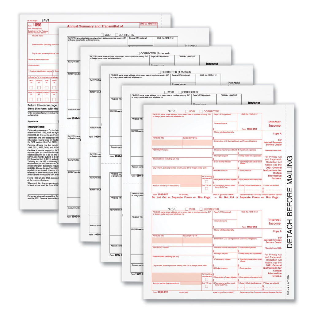 TOPS 1099-INT Tax Forms, Five-Part Carbonless, 5.5 x 8, 2/Page, 24 Forms