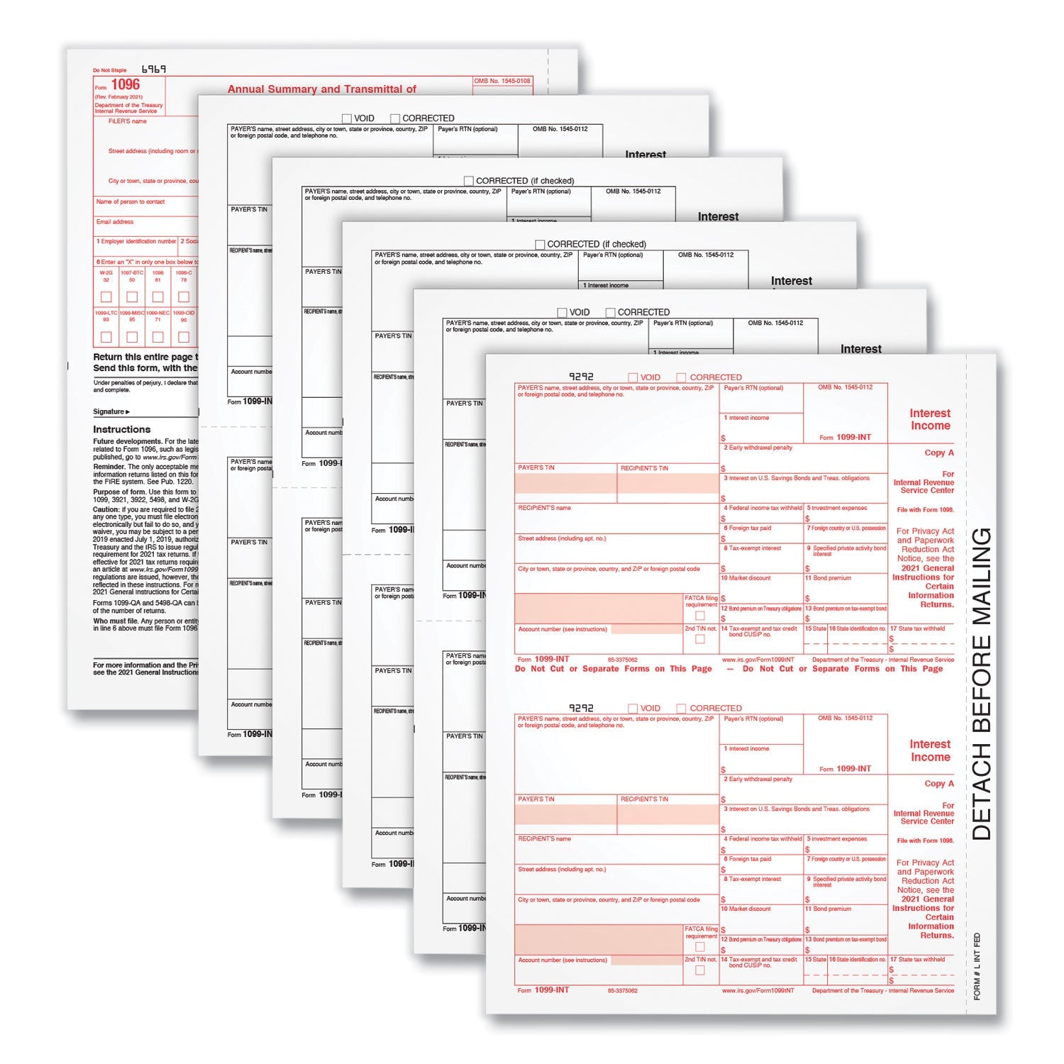 TOPS 1099-INT Tax Forms, Five-Part Carbonless, 5.5 x 8, 2/Page, 24 Forms