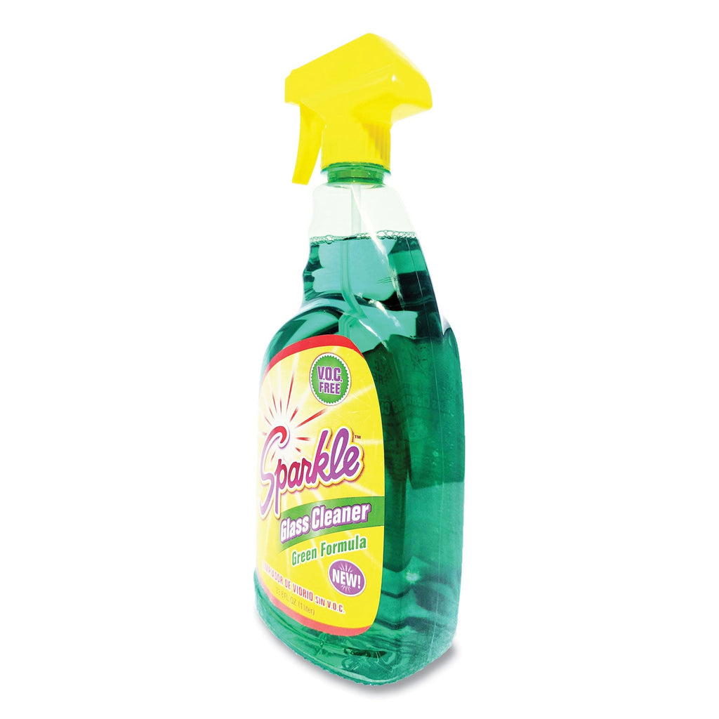 Sparkle Green Formula Glass Cleaner, 33.8 oz Bottle, 12/Carton