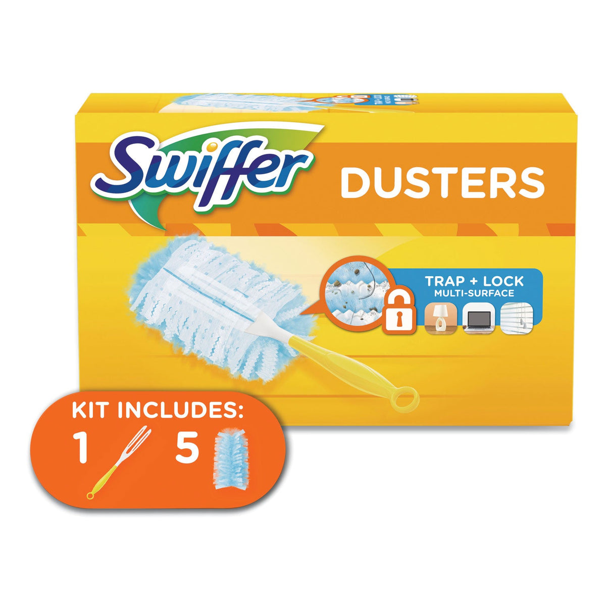 Swiffer Dusters Starter Kit, Dust Lock Fiber, 6" Handle, Blue/Yellow
