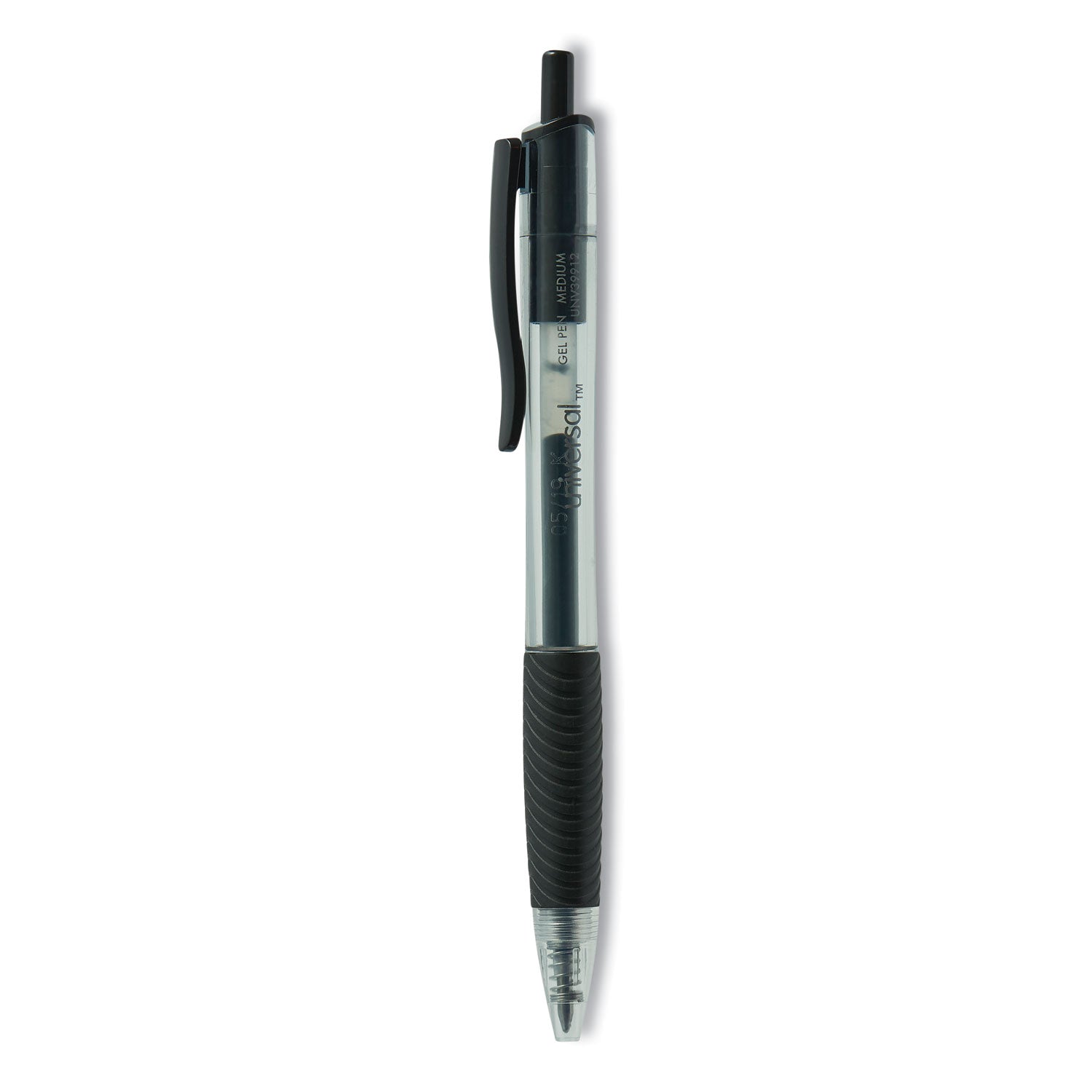 Universal Comfort Grip Gel Pen, Retractable, Medium 0.7 mm, Black Ink, Smoke Barrel, Dozen