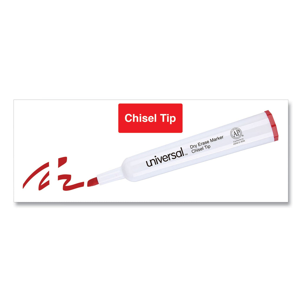 Universal Dry Erase Marker, Broad Chisel Tip, Red, Dozen