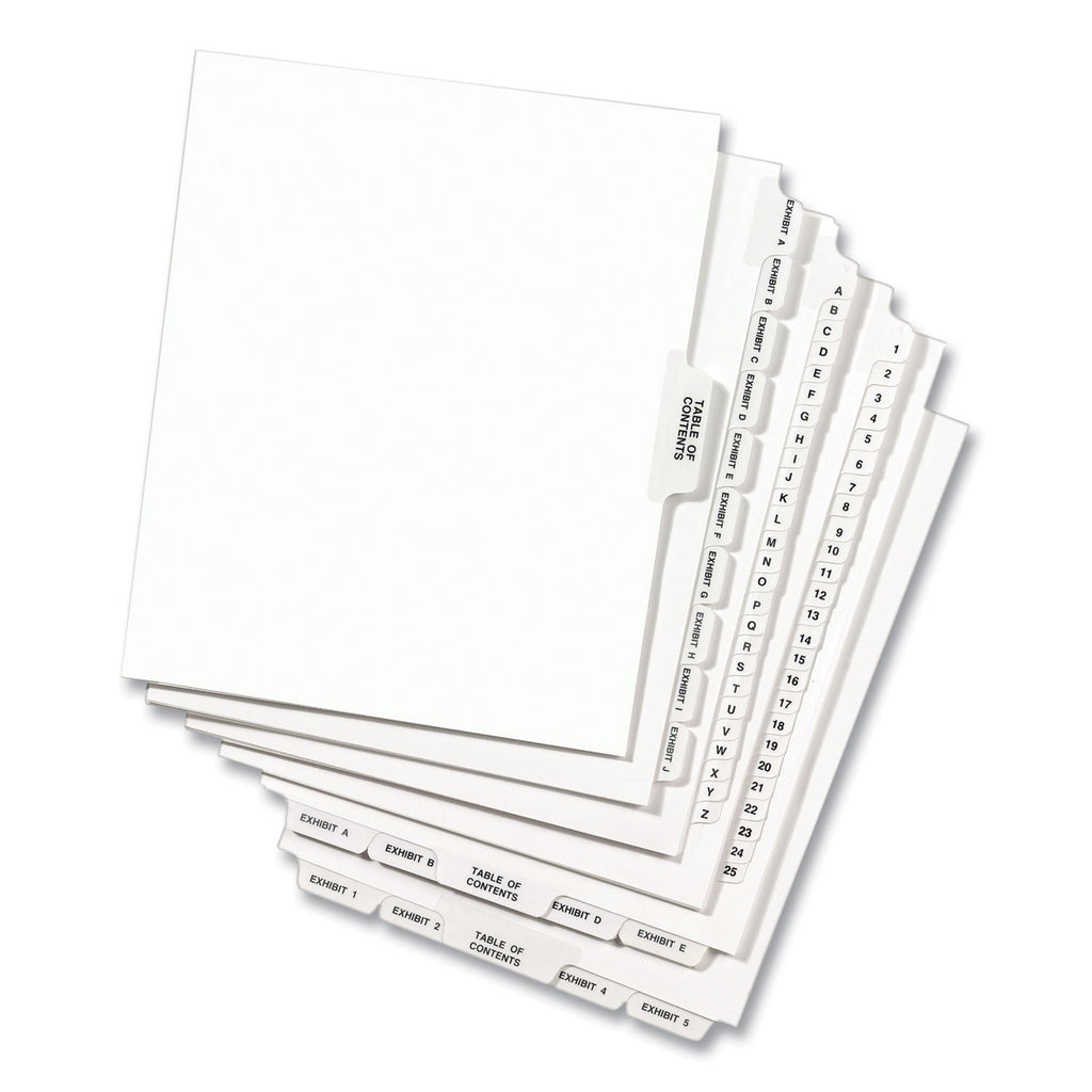 Avery Preprinted Legal Exhibit Side Tab Index Dividers, Avery Style, 10-Tab, 75, 11 x 8.5, White, 25/Pack, (1075)
