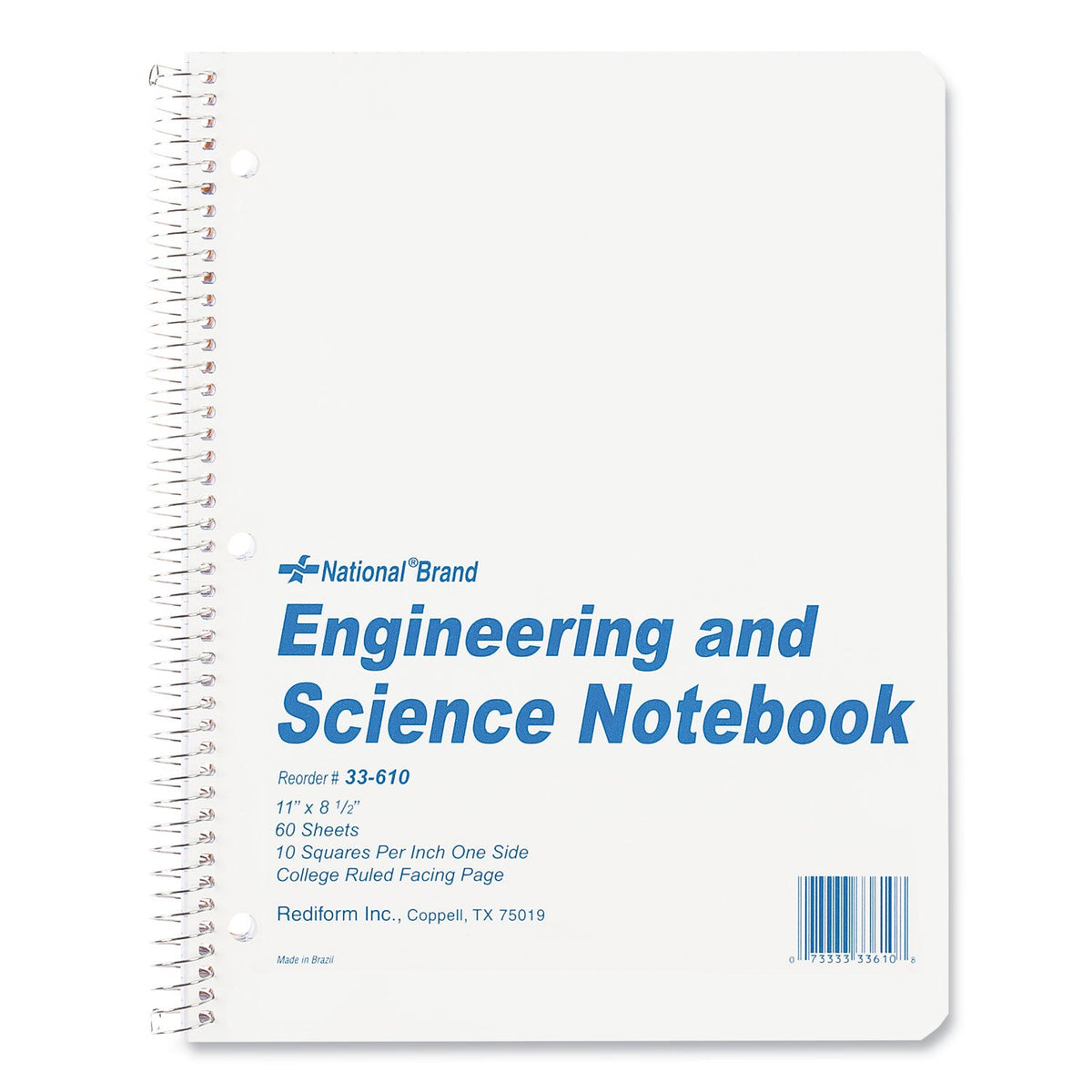 National Engineering and Science Notebook, Quadrille Rule, White Cover, 11 x 8.5, 60 Sheets