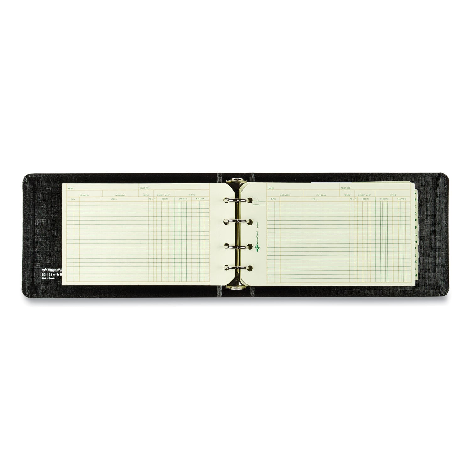 National Four-Ring Ledger Binder Kit with A-Z Index, Black Cover, 8.5 x 5 Debit-Credit-Balance Sheets, 100 Sheets/Book