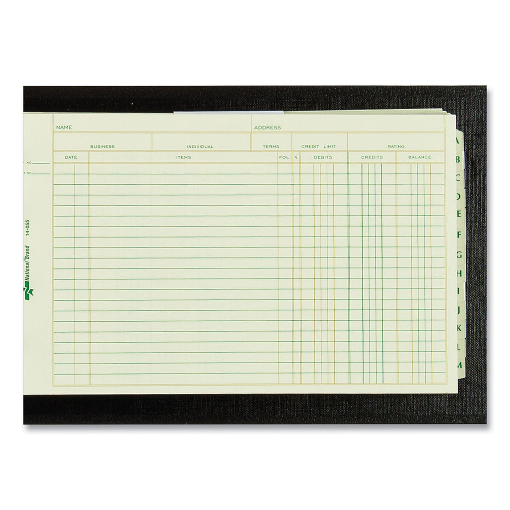 National Four-Ring Ledger Binder Kit with A-Z Index, Black Cover, 8.5 x 5 Debit-Credit-Balance Sheets, 100 Sheets/Book