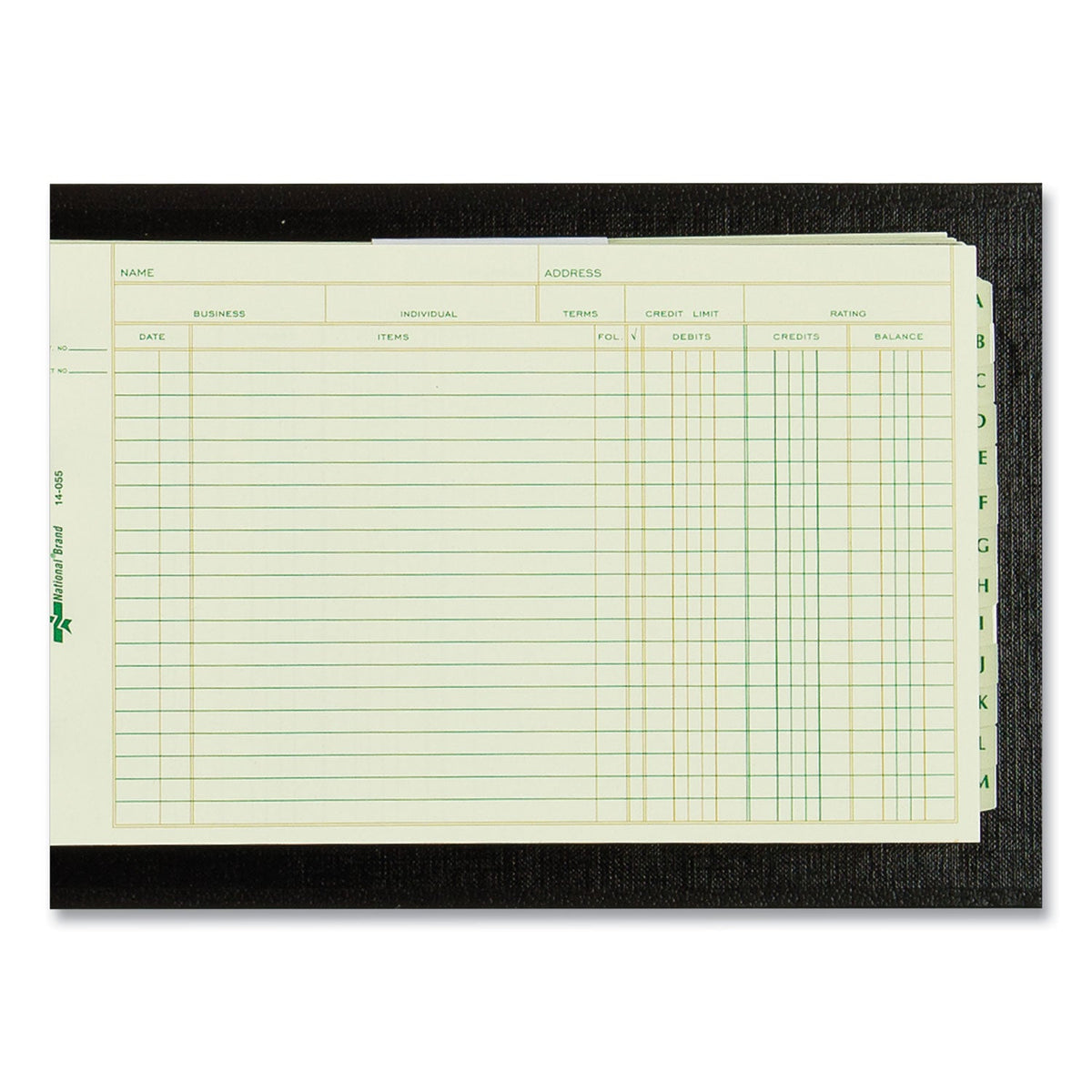 National Four-Ring Ledger Binder Kit with A-Z Index, Black Cover, 8.5 x 5 Debit-Credit-Balance Sheets, 100 Sheets/Book