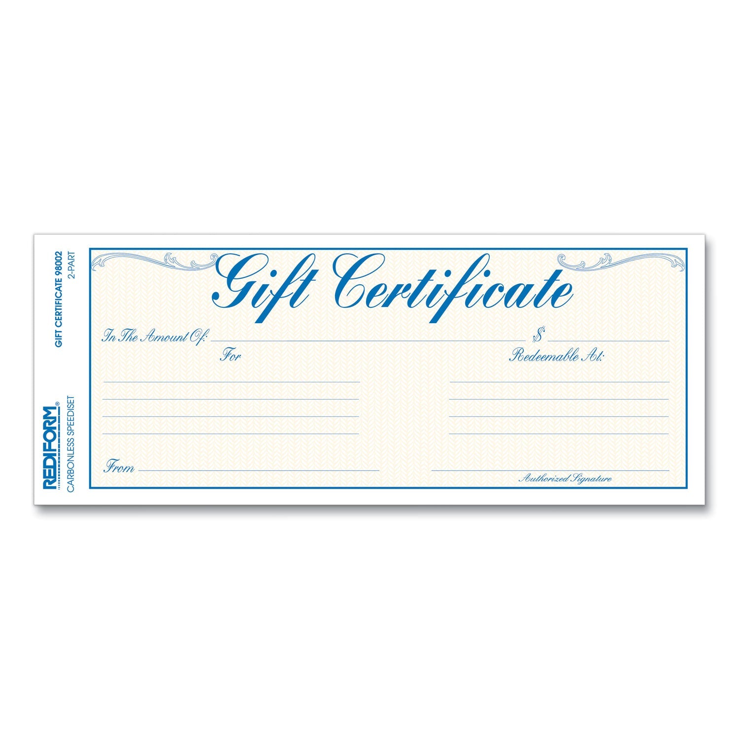 Rediform Gift Certificates with Envelopes, 8.5 x 3.67, Blue/Gold with Blue Border, 25/Pack