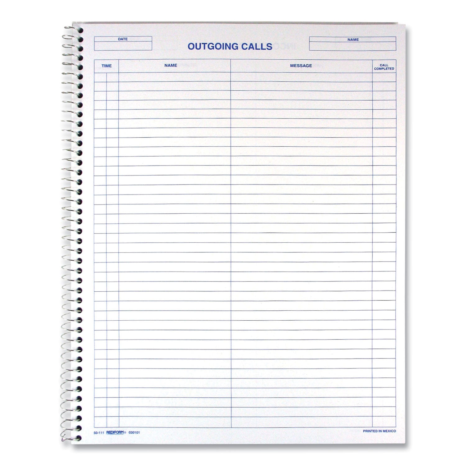Rediform Wirebound Call Register, 8.5 x 11, 1/Page, 3.700 Forms