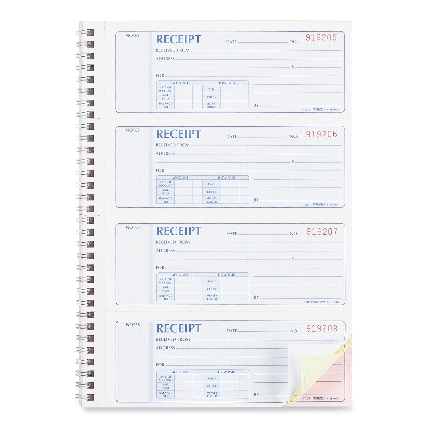 Rediform Money Receipt Book, Three-Part Carbonless, 7 x 2.75, 4/Page, 100 Forms
