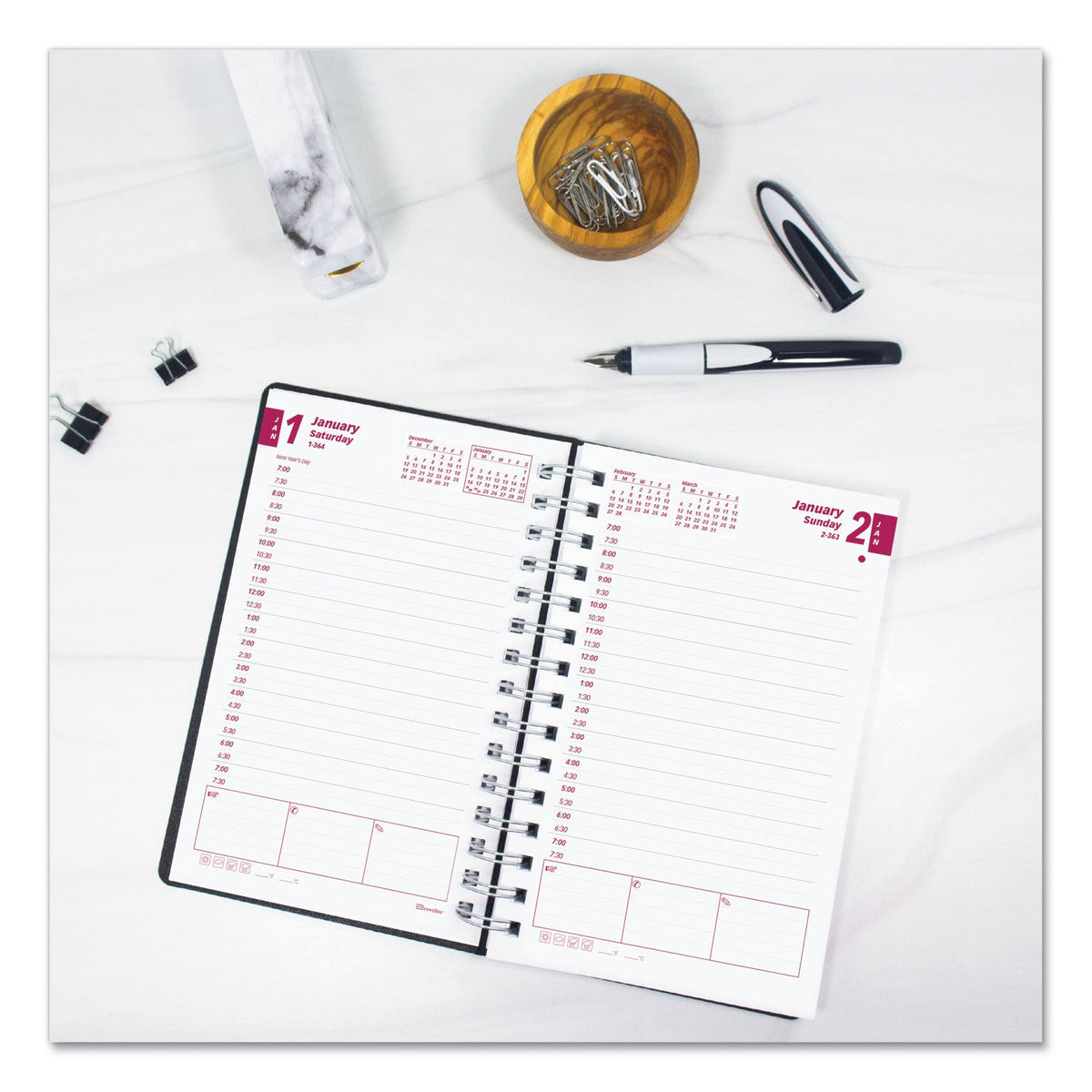 Brownline DuraFlex Daily Planner, 8 x 5, Black Cover, 12-Month (Jan to Dec): 2023