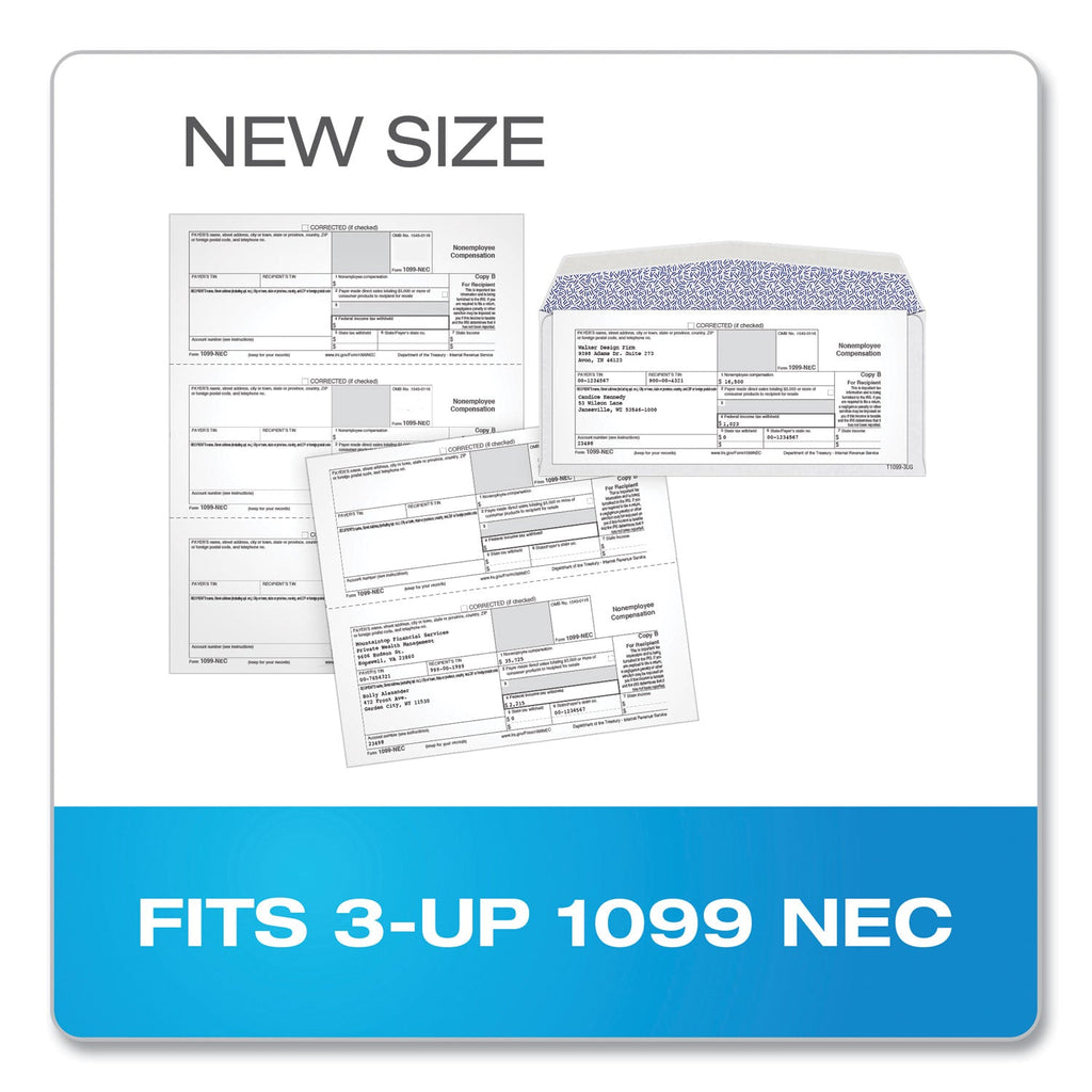 TOPS 1099 Double Window Envelope, Commercial Flap, Gummed Closure, 3.75 x 8.75, White, 24/Pack