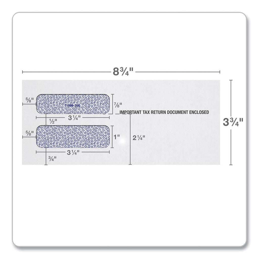 TOPS 1099 Double Window Envelope, Commercial Flap, Gummed Closure, 3.75 x 8.75, White, 24/Pack
