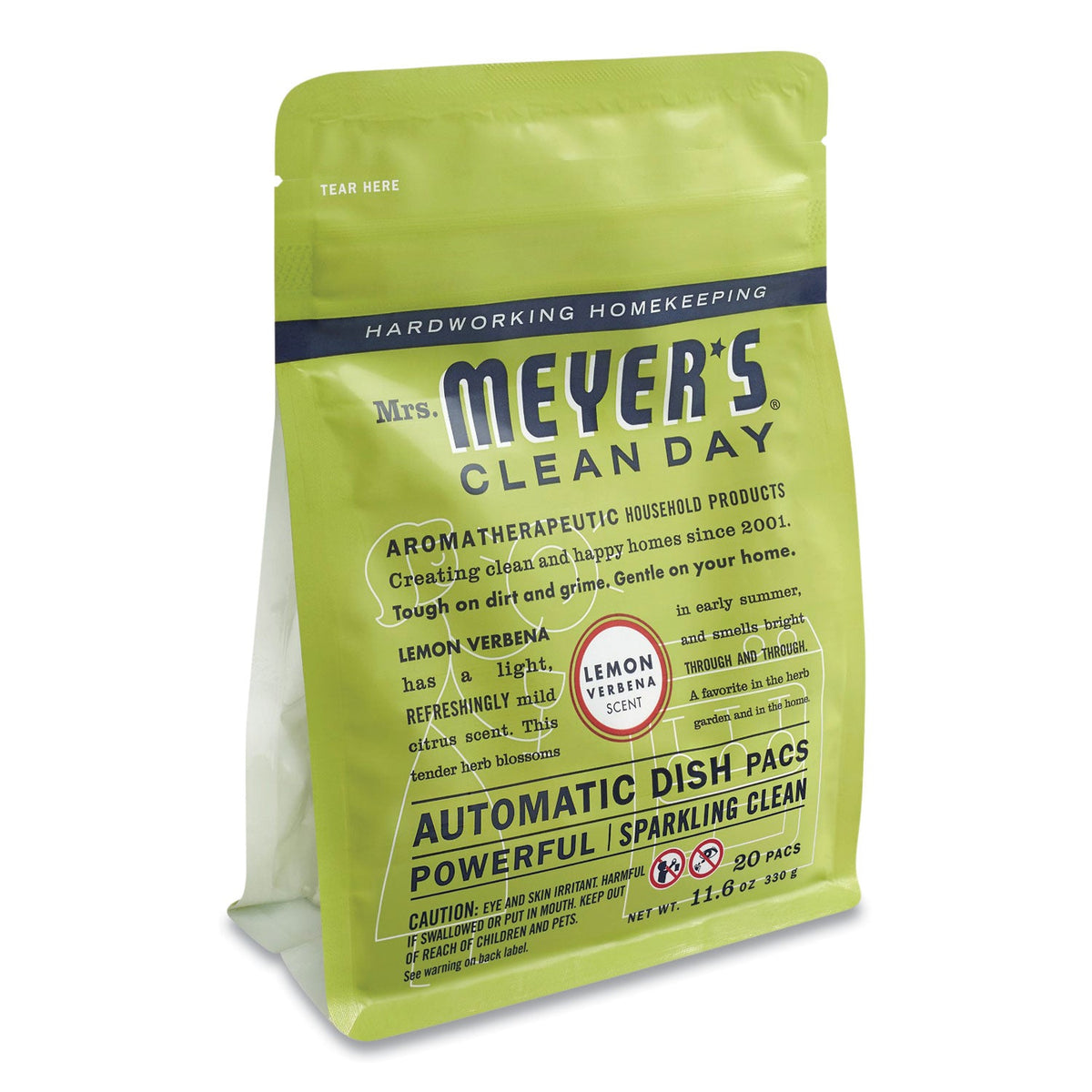 Mrs. Meyer's Automatic Dish Detergent, Lemon, 12.7 oz Pack, 20/Pack, 6/Carton