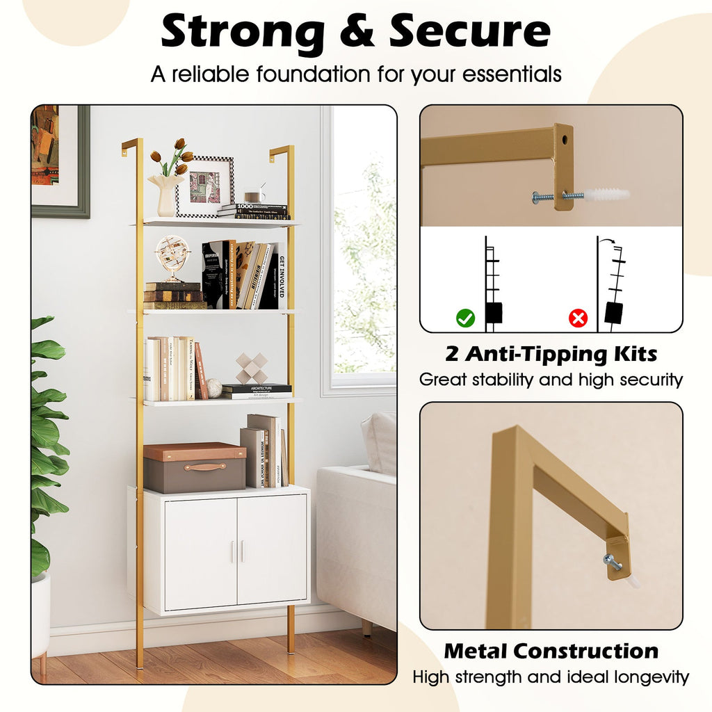 72.5 Inch Tall Bookshelf with Cabinet Anti-Tipping Kits and Metal Frame