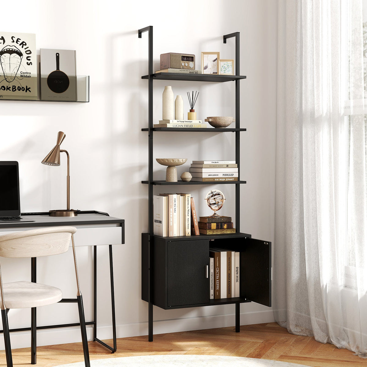 72.5 Inch Tall Bookshelf with Cabinet Anti-Tipping Kits and Metal Frame