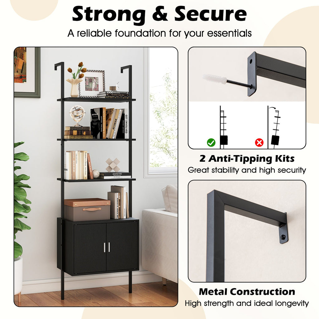 72.5 Inch Tall Bookshelf with Cabinet Anti-Tipping Kits and Metal Frame