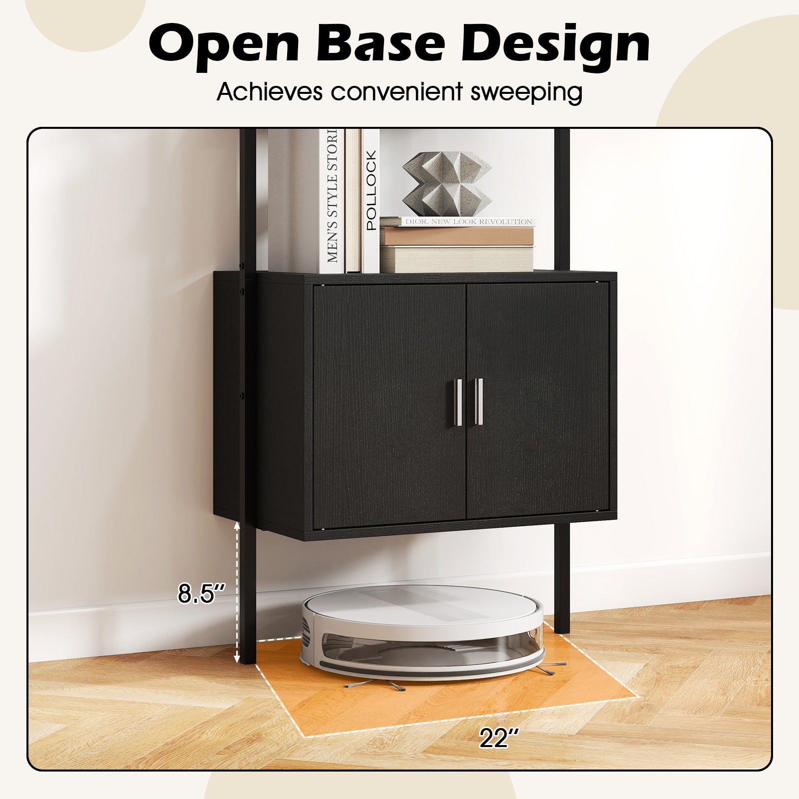 72.5 Inch Tall Bookshelf with Cabinet Anti-Tipping Kits and Metal Frame
