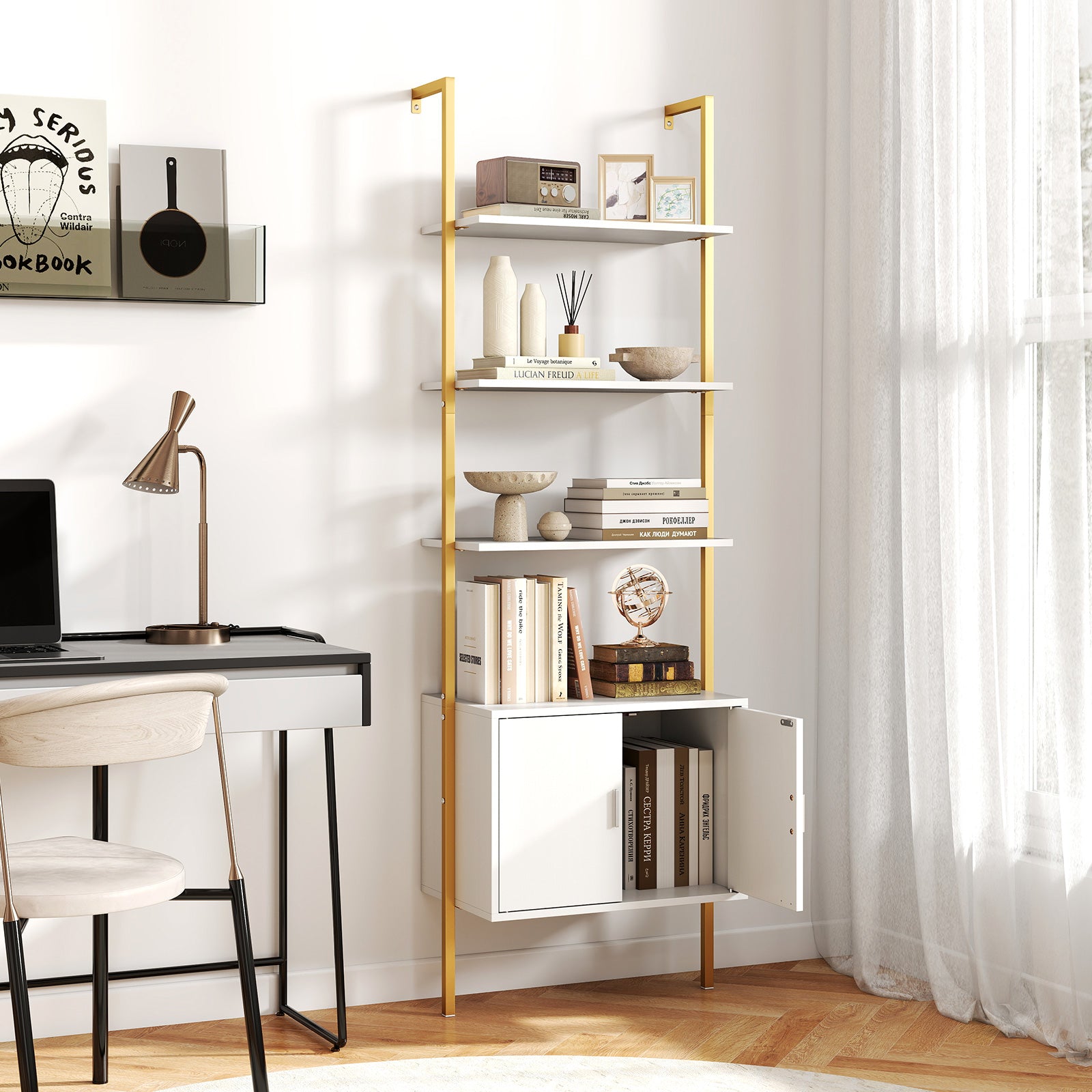 72.5 Inch Tall Bookshelf with Cabinet Anti-Tipping Kits and Metal Frame