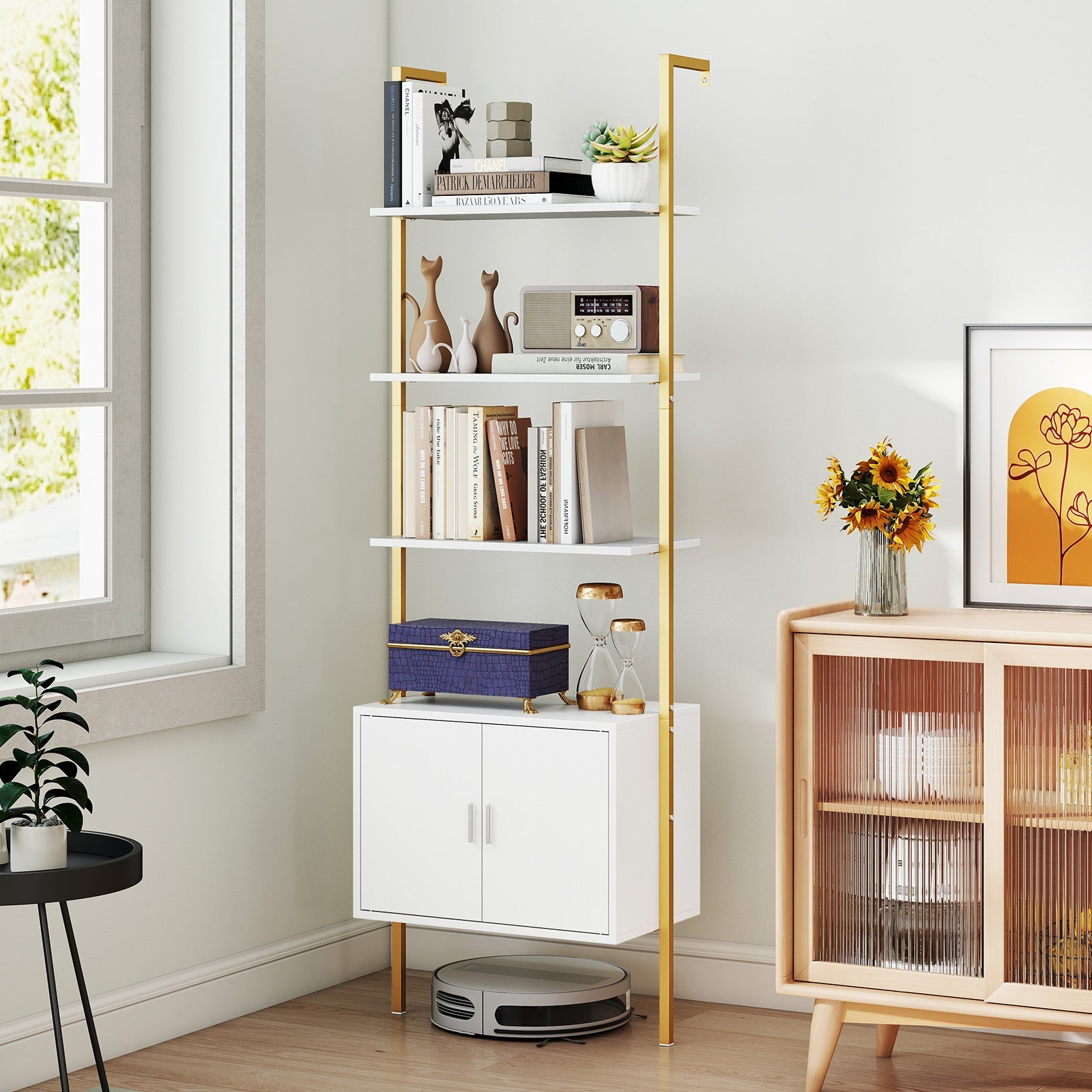 72.5 Inch Tall Bookshelf with Cabinet Anti-Tipping Kits and Metal Frame