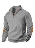 Mens Casual Long-sleeve Hoodie With A Zip-front And Suede Detailing