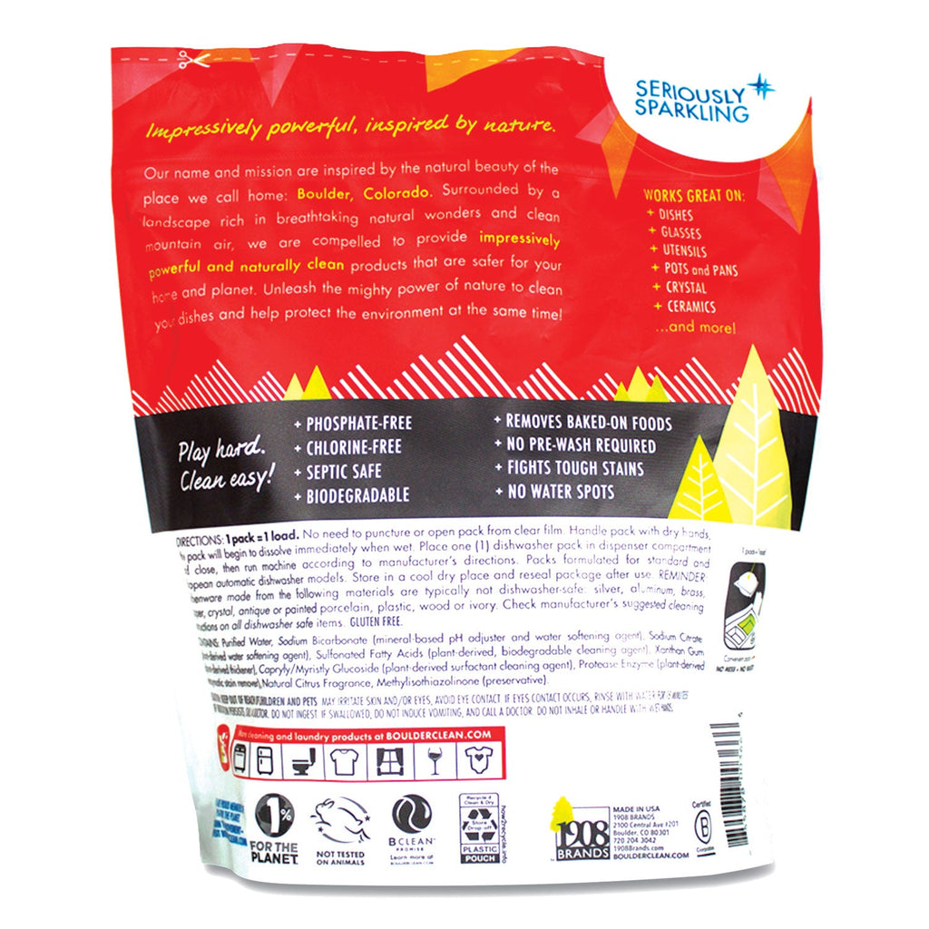 Boulder Clean Dishwasher Detergent Power Packs, Citrus Zest, 48 Tab Pouch