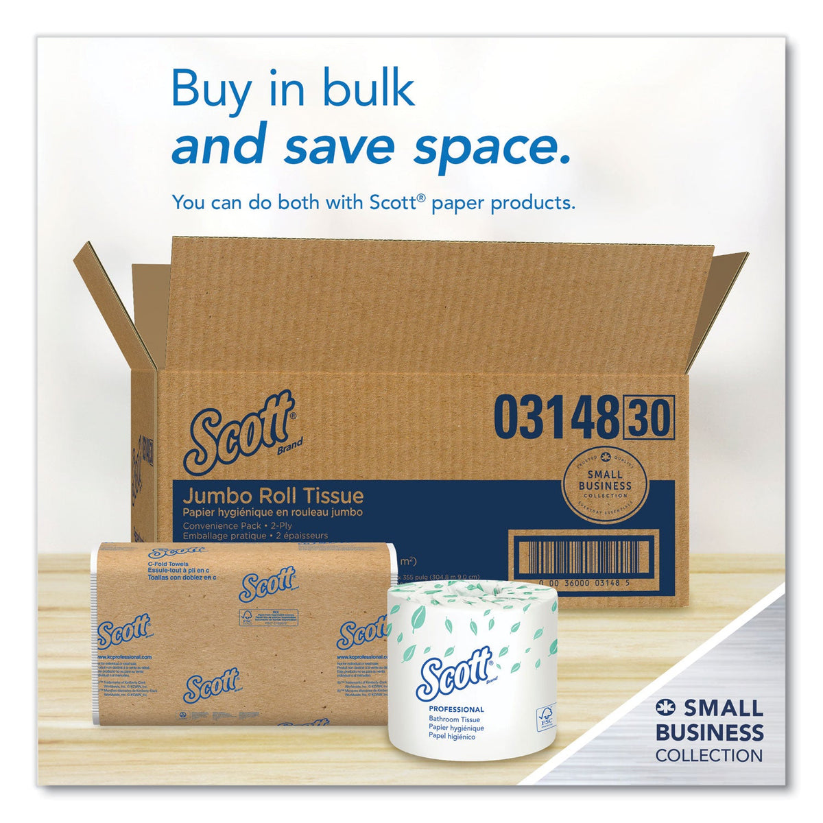 Scott Essential JRT Jumbo Roll Bathroom Tissue, Septic Safe, 2-Ply, White, 3.55" x 1,000 ft, 4 Rolls/Carton