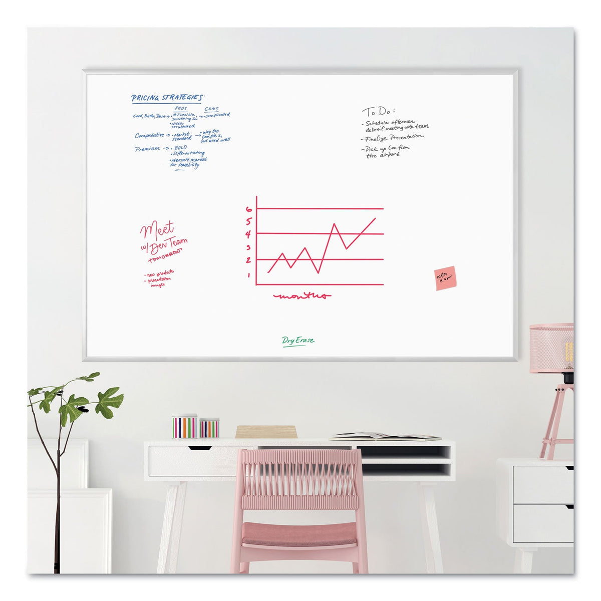 U Brands Melamine Dry Erase Board, 72 x 48, White Surface, Silver Frame